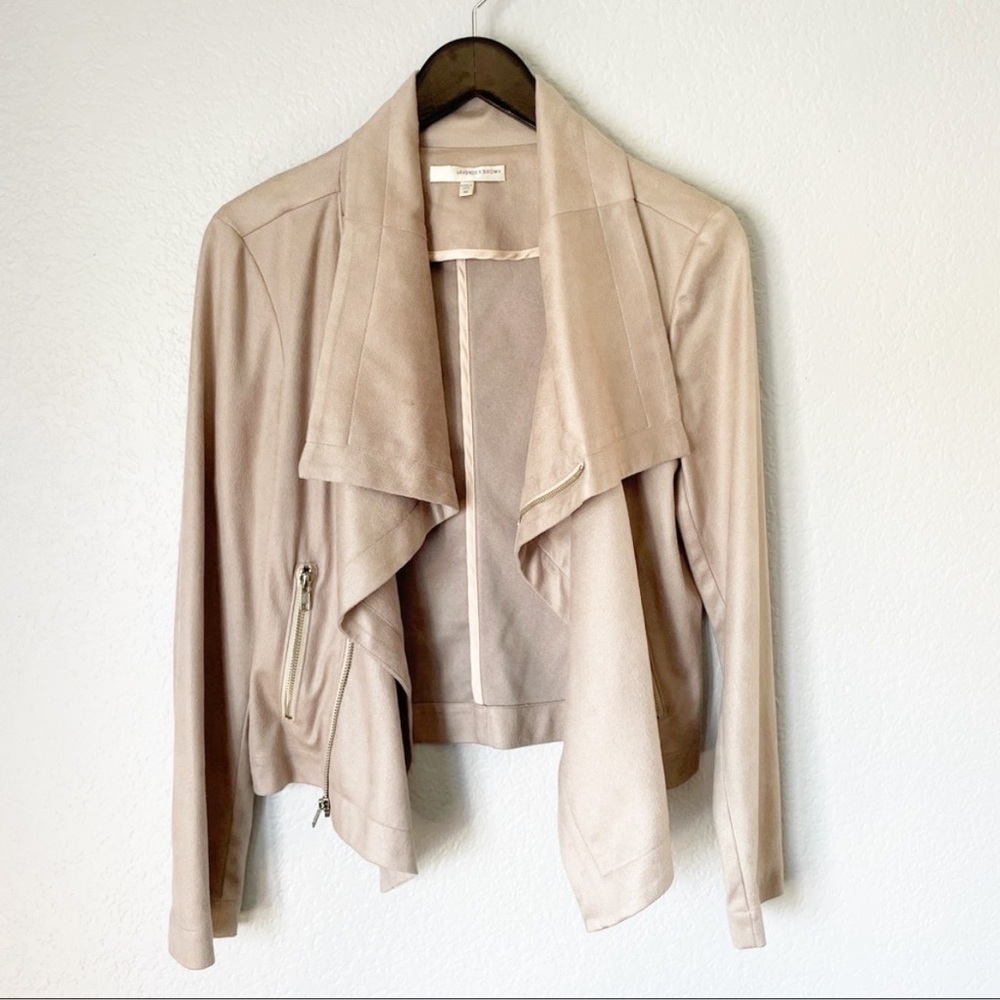 LAVENDER BROWN Faux Suede Moto Jacket M